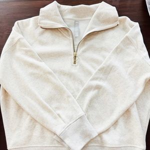 Athleta Cozy Karma quarter zip sweatshirt in oatmeal size small petite